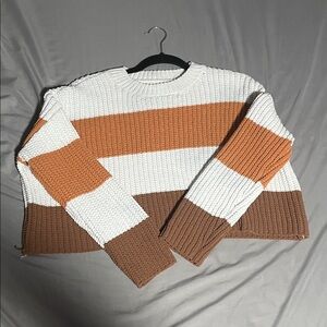 moon & madison Striped Knit Sweater - White, Orange, Brown